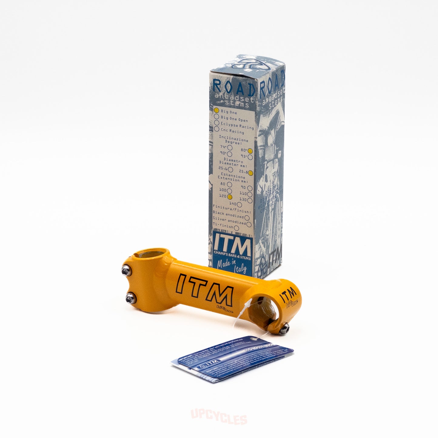 ITM Big One ET120 stem, Bianchi Pantani yellow, 1" threadless x 120mm reach x 26.0mm clamp, NIB