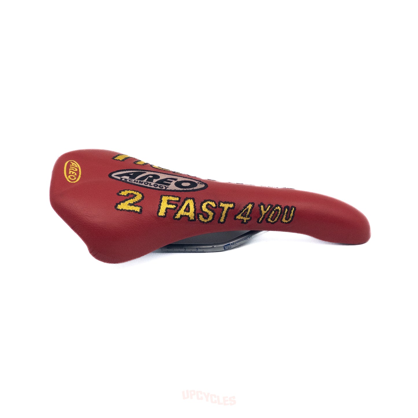 Areo Technology 2Fast4You saddle, red leather w/ yellow embroidery