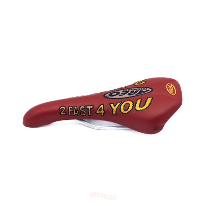 Areo Technology 2Fast4You saddle, red leather w/ yellow embroidery