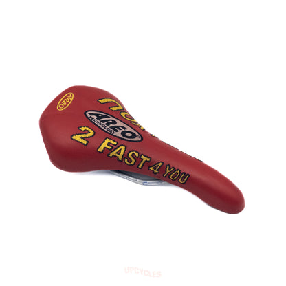 Areo Technology 2Fast4You saddle, red leather w/ yellow embroidery