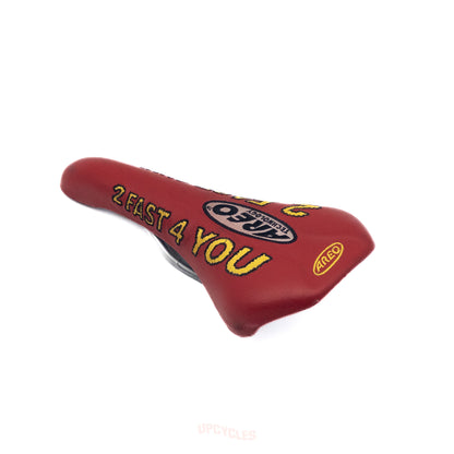 Areo Technology 2Fast4You saddle, red leather w/ yellow embroidery