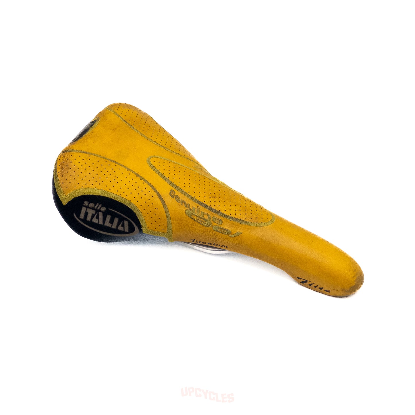 Selle Italia Flite Titanium Genuine GEL saddle, yellow leather w/ black accents