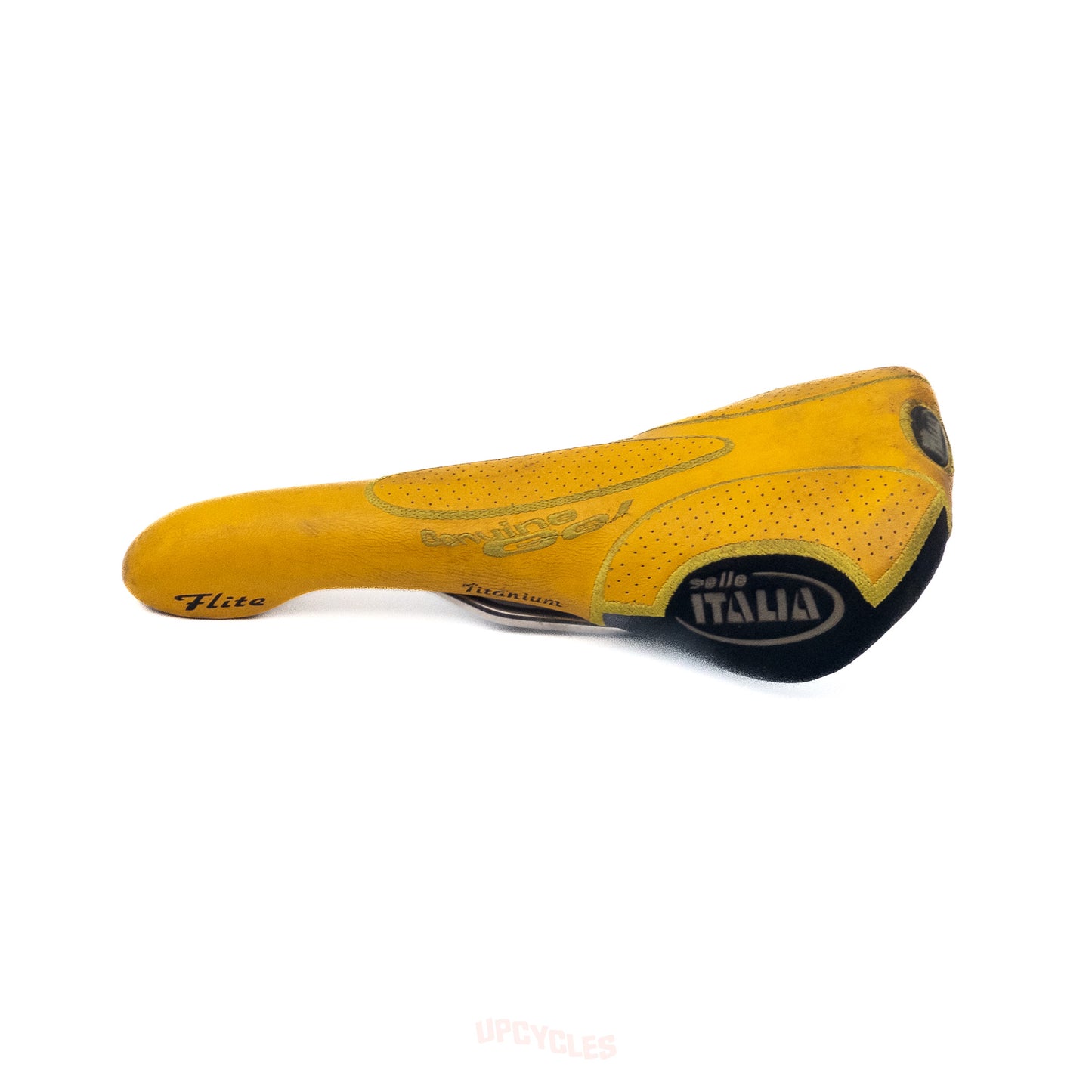 Selle Italia Flite Titanium Genuine GEL saddle, yellow leather w/ black accents