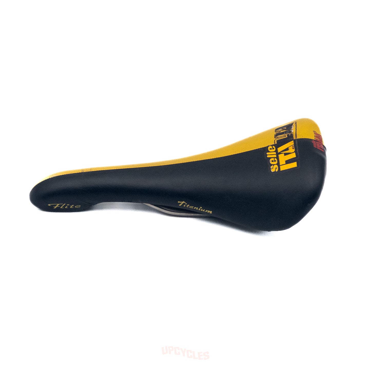 Selle Italia Flite Titanium saddle, yellow and black leather