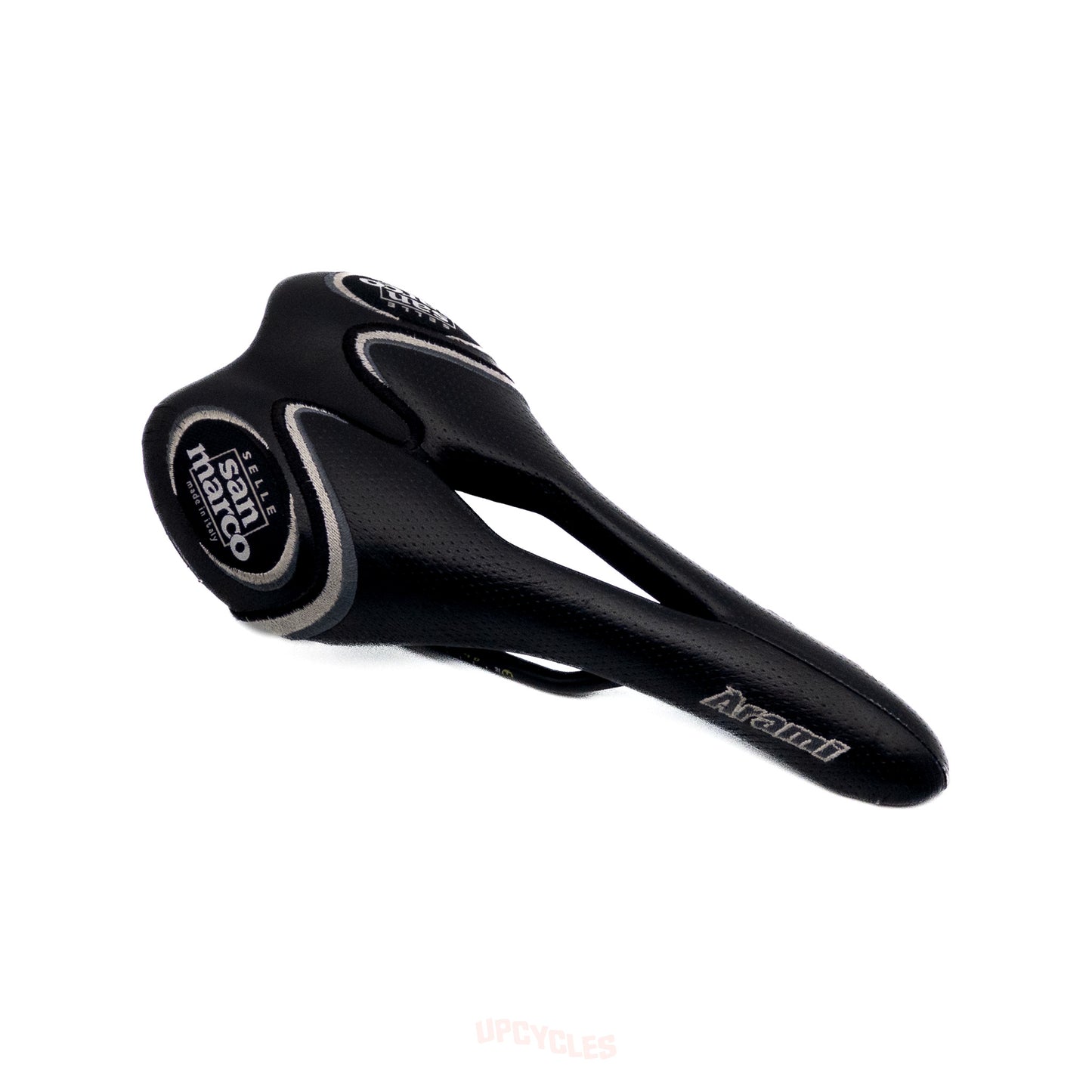 Selle San Marco Arami saddle, non-slip black leather w/ cutout center